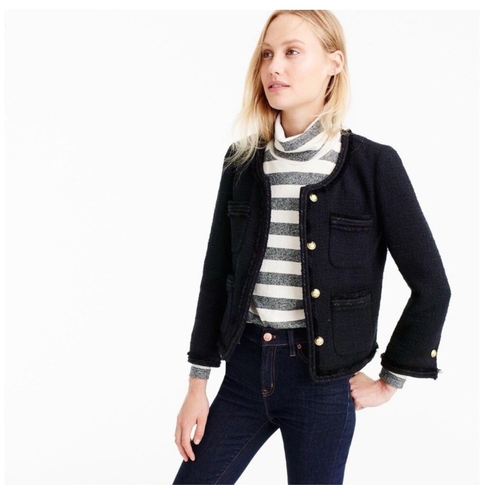 J.CREW Size 8 Cropped wool lady jacket with gold buttons BLACK‎ Style F9995